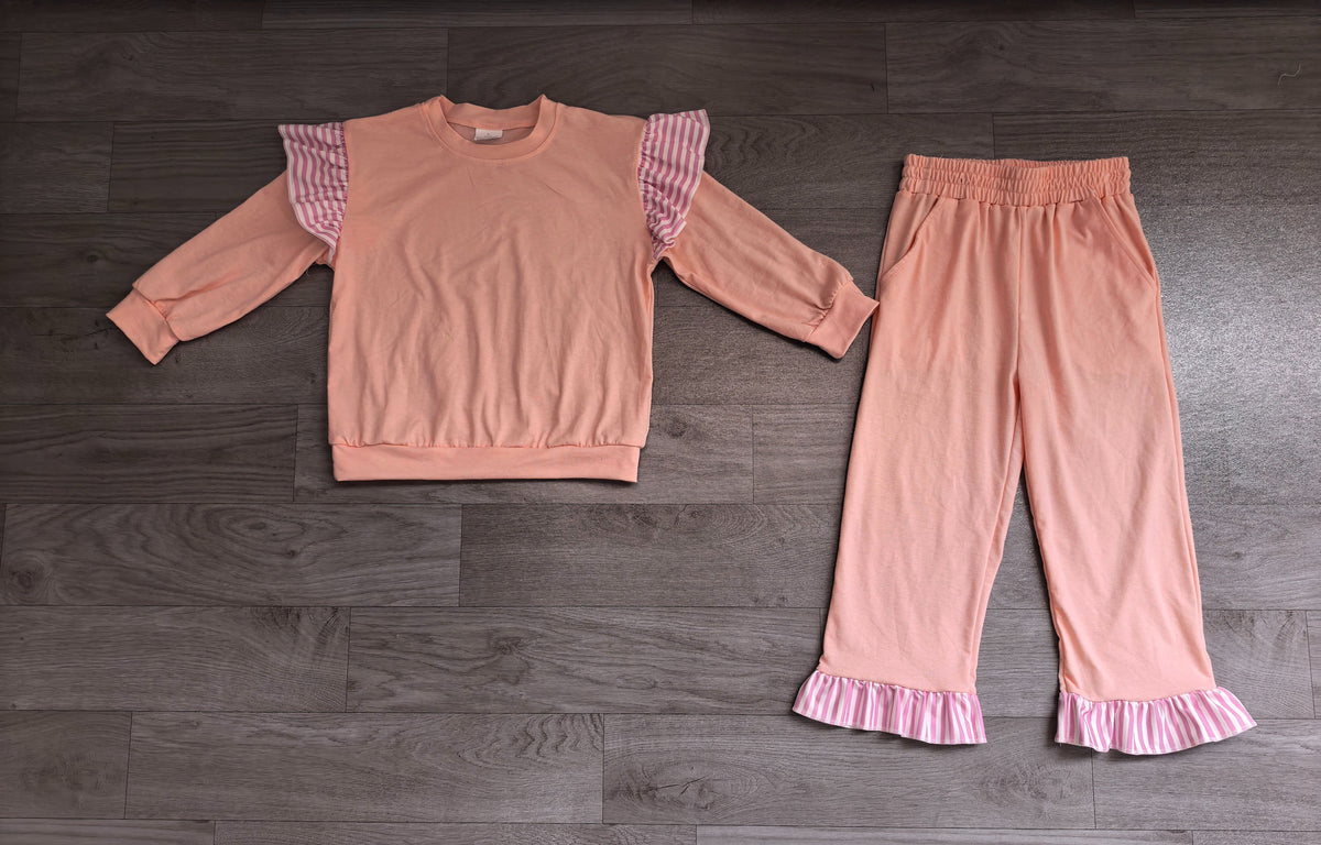 No moq Preorder Baby Girls Kids Long Sleeves Tops Pockets Pants Cotton Set Pink Clothes