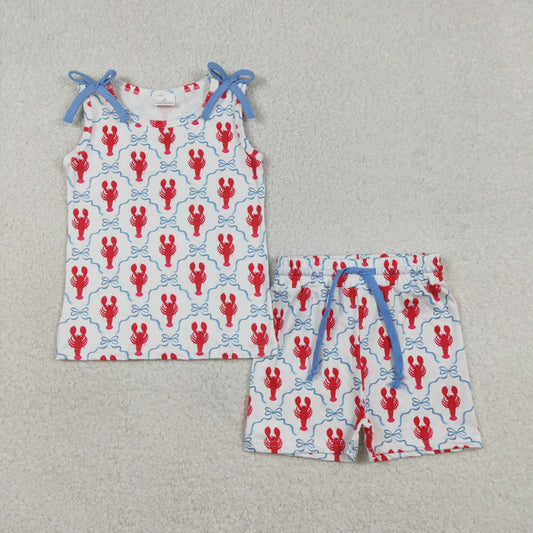 Baby Girls Kids Sleeveless Crayfish Bows Tops Shorts Summer Set