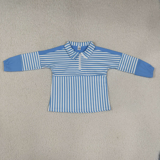 Baby Girls Kids Long Sleeves Blue Stripes Zipper Pullover Yoga Active Shirt