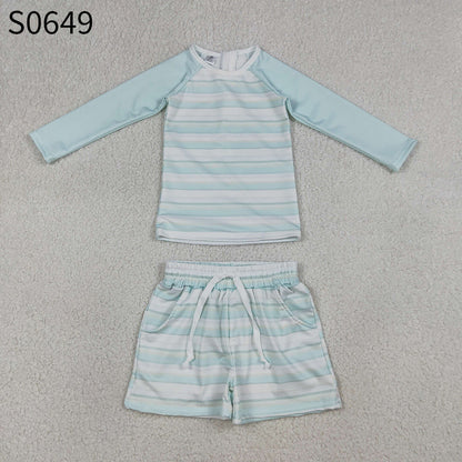 Baby Boys Long Sleeves Stripes Zipper Tops Pockets Shorts Set Swimsuit RTS