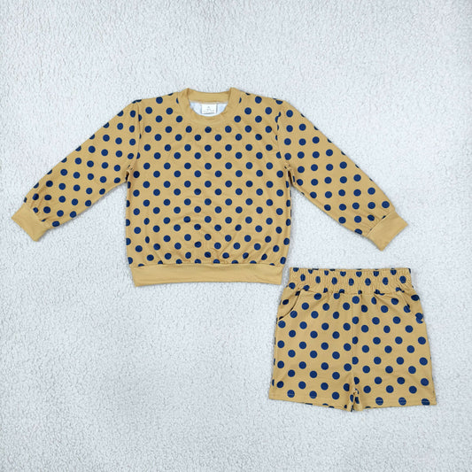 Baby Girls Kids Long Sleeves Navy Dots Shirt Pockets Shorts Set Clothes