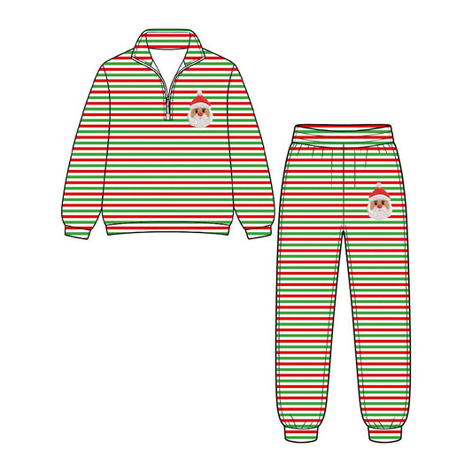 Moq 5 Preorder Baby Boys Kids Long Sleeves Stripes Santa Zipper Shirt Pants Set Christmas Clothes