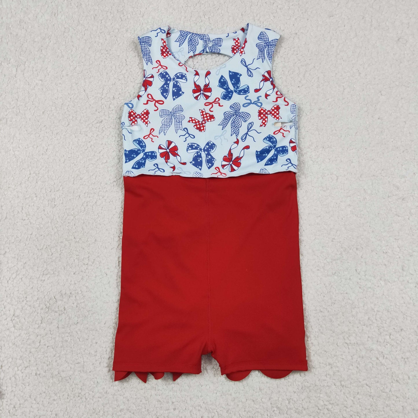 Baby Girls Bows 4th of July Yoga Active Shorts Knee Length Scallop Dress RTS
