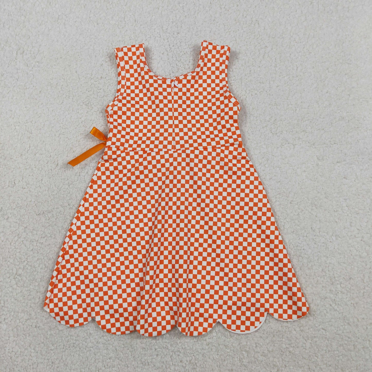 RTS Sibling Baby Girls Checked Bow Ruffle Yoga Active Shorts Knee Length Scallop Dresses