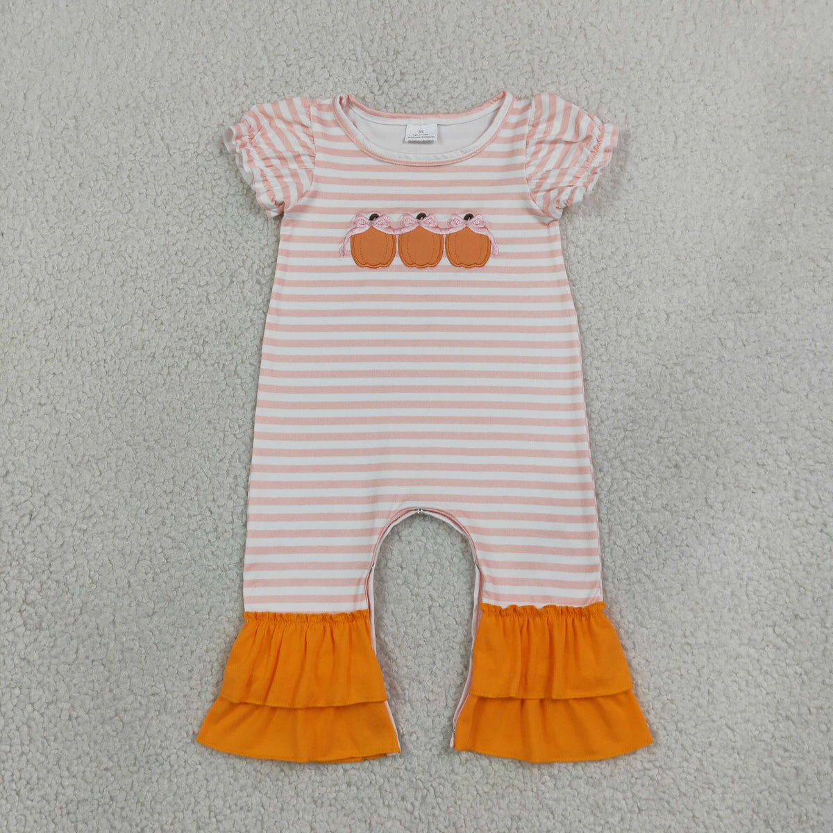 Baby Girl Kids Short Sleeves Embroidery Pumpkins Bows Stripes Romper Fall Clothes