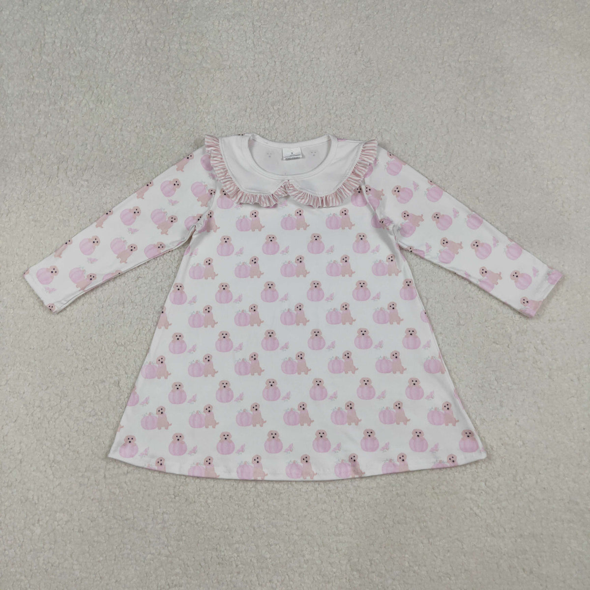 Baby Girl Long Sleeves Pumpkins Dogs Pink Fall Knee Length Dress