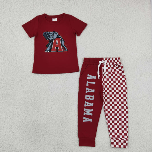 Baby Boys Kids Short Sleeves Elephant Shirt Checked Pockets Pants Team Set Clothes