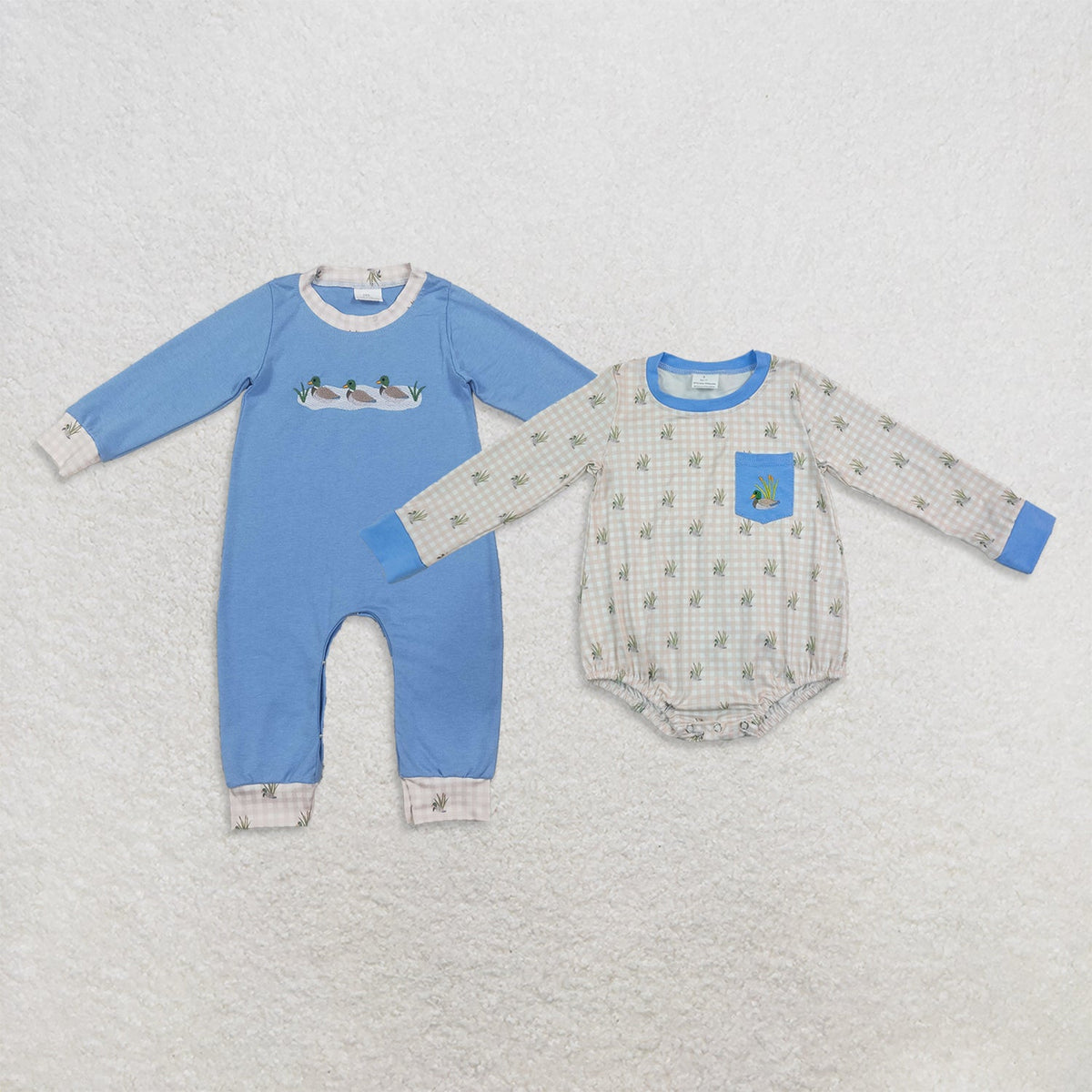Sibling Baby Boys Long Sleeves Embroidery Ducks Rompers RTS