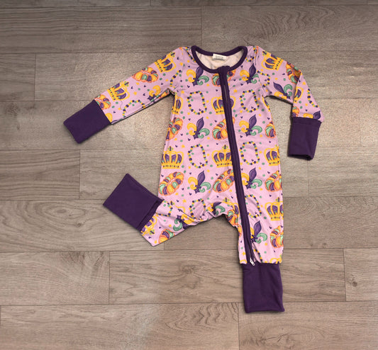 No moq Preorder Baby Toddler Kids Flower Donuts Mardi Gras Zipper Footie Sleeper Romper Clothes