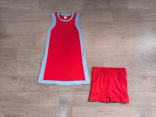 No moq Preorder Baby Girls Kids Sleeveless Tops Red Shorts Set Yoga Active Clothes