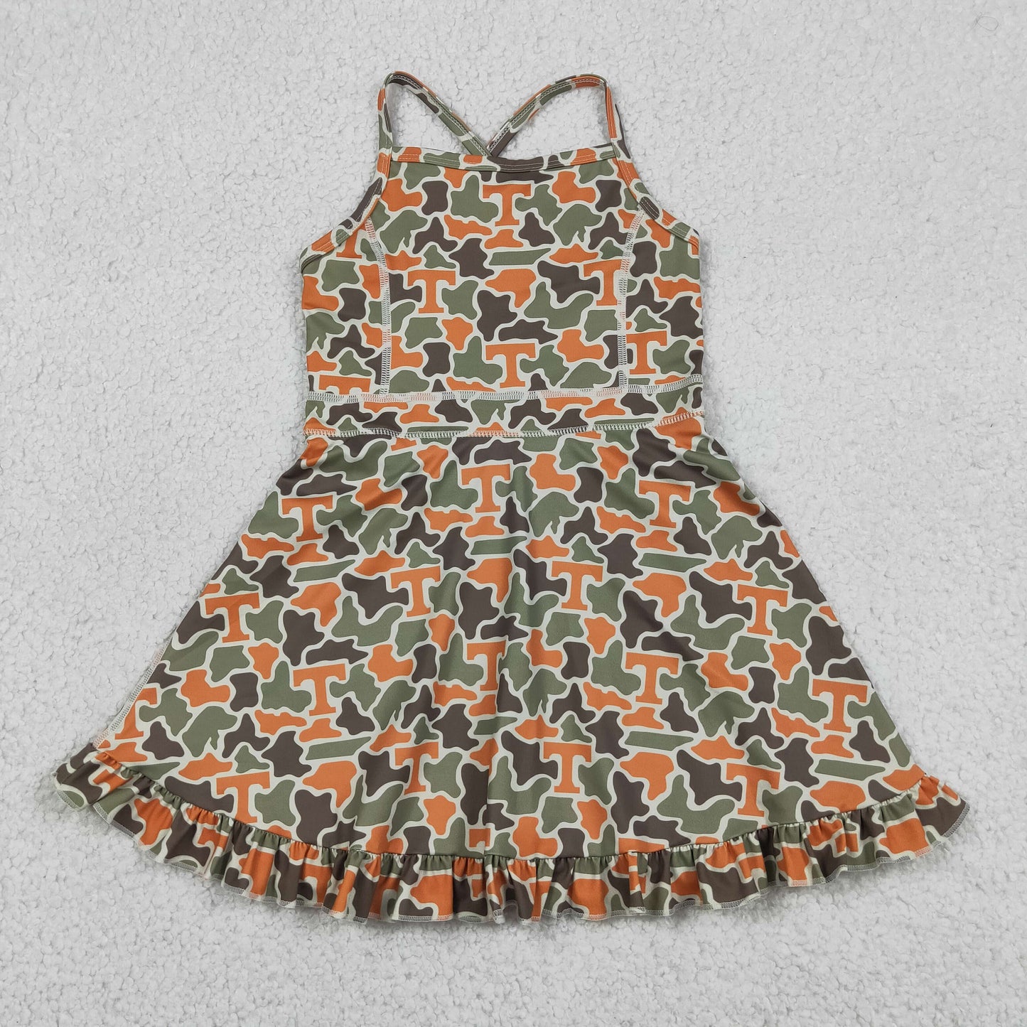 Baby Girls Kids Straps T Camo Print Team Yoga Ruffle Knee Length Dress