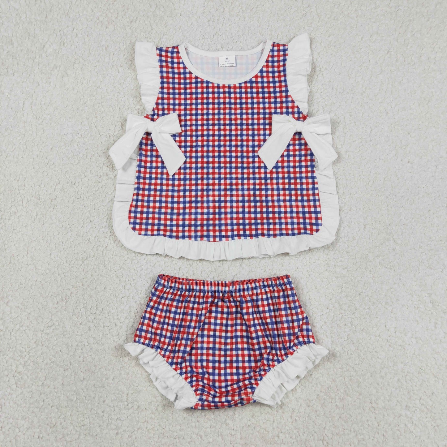 Sibling Baby Boys Girls Kids Plaid Tops Bummie Shorts Sets 4th of July Clothes
