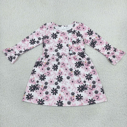 Baby Girls Kids Pumpkins Bows Flower Knee Length Dress Fall Clothes RTS