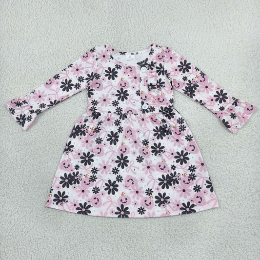 Baby Girls Kids Pumpkins Bows Flower Knee Length Dress Fall Clothes RTS