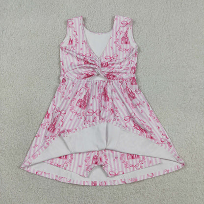 Sibling Baby Girls Kids Sleeveless Castles Bows Floral Shorts Knee Length Dresses