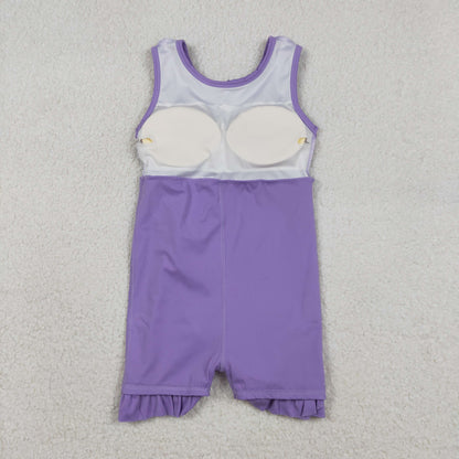 Baby Girls Sleeveless Ruffle Knee Length Yoga Purple Dress with Shorts
