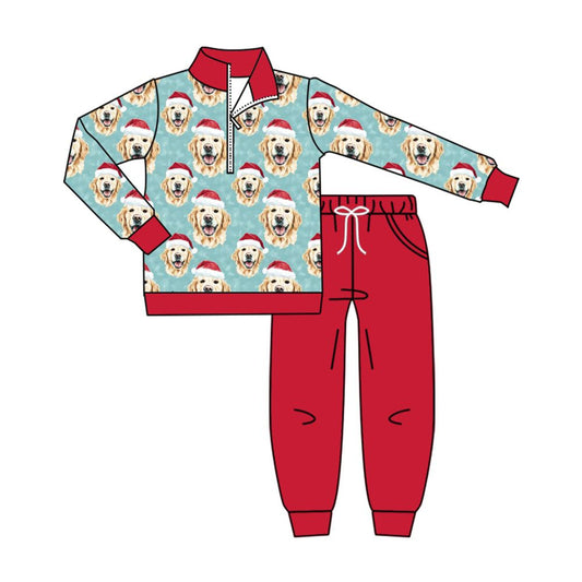 (Moq 5 Preorder Baby Boy Kids Dogs Christmas Zipper Shirt Red Pockets Pants Set Clothes