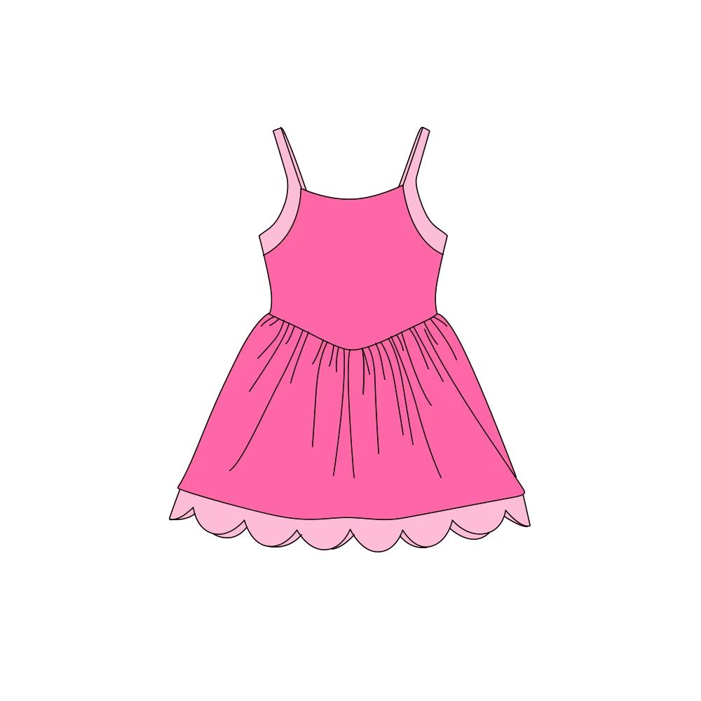 Moq 5 Preorder Baby Girls Kids Straps Scallop Yoga Active Dress Pink Clothes