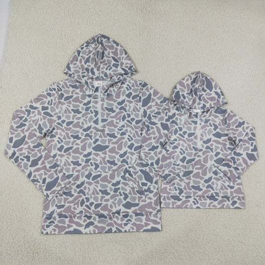 Sibling Baby Boys Adult Woman Grey Camo Zipper Hoodie Pockets Hunting Pullovers Shorts