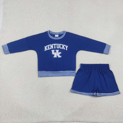 Baby Girls Kids Long Sleeves Blue Shirt Shorts Cotton Set Team Clothes