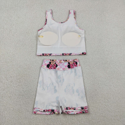 RTS Baby Girls Kids Sleeveless Flower Cartoon Tops Shorts Skirt Yoga Active Set