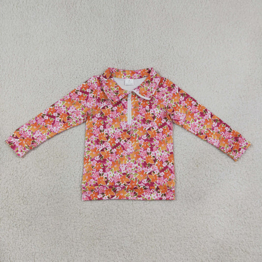 Baby Girls Kids Long Sleeves Flower Zipper Pullover Shirt