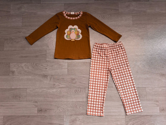 No moq Preorder Baby Boy Kids turkey Shirt Plaid Pants Thanksgiving Fall Set Clothes