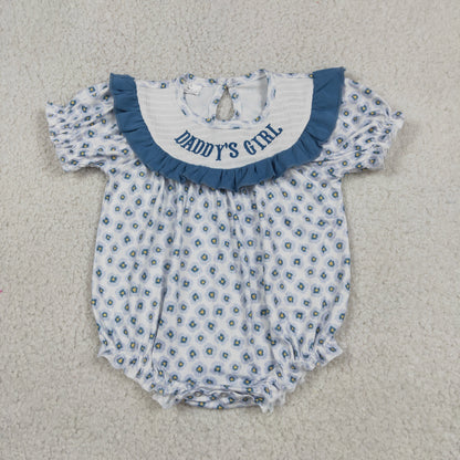 Baby Girls Infant Short Sleeves Embroidery Daddy's Girl Flower Smocked Romper