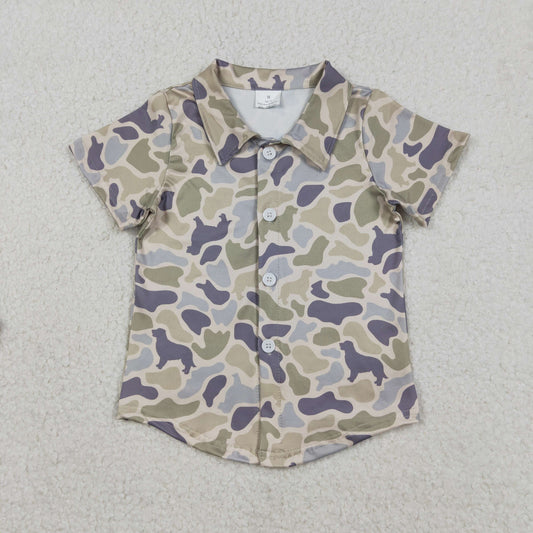 Baby Boys Kids Short Sleeves Buttons Cardigan Camo Shirt