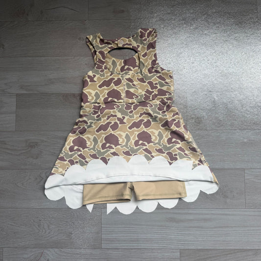 No moq Preorder Baby Girls Kids Camo Bows Shorts Scallop Dress Yoga Active Clothes