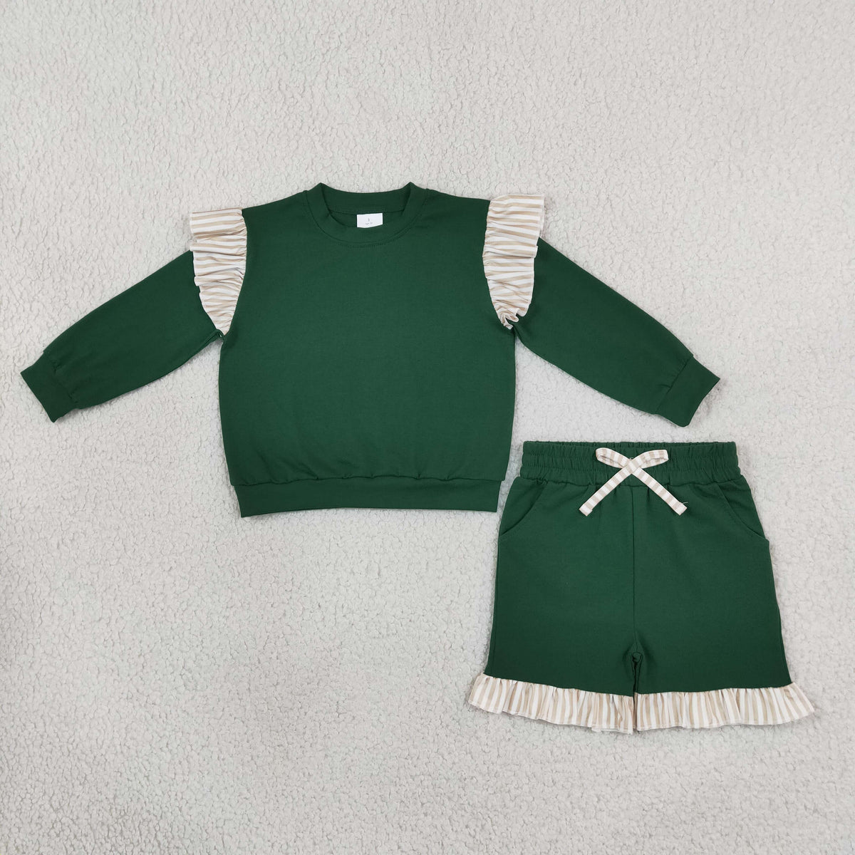 Sibling Baby Girls Kids Long Sleeves Green Tops Bottoms Cotton Sets Clothes