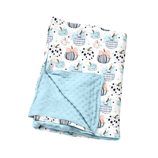 Moq 5 Preorder Baby Girls Kids Pumpkins Bows Fall Blue Blanket