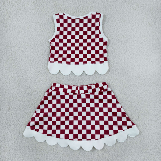Baby Girls Kids Pig Checked Shirt Scallop Bows Skirt Shorts Team Set Yoga Active Clothes
