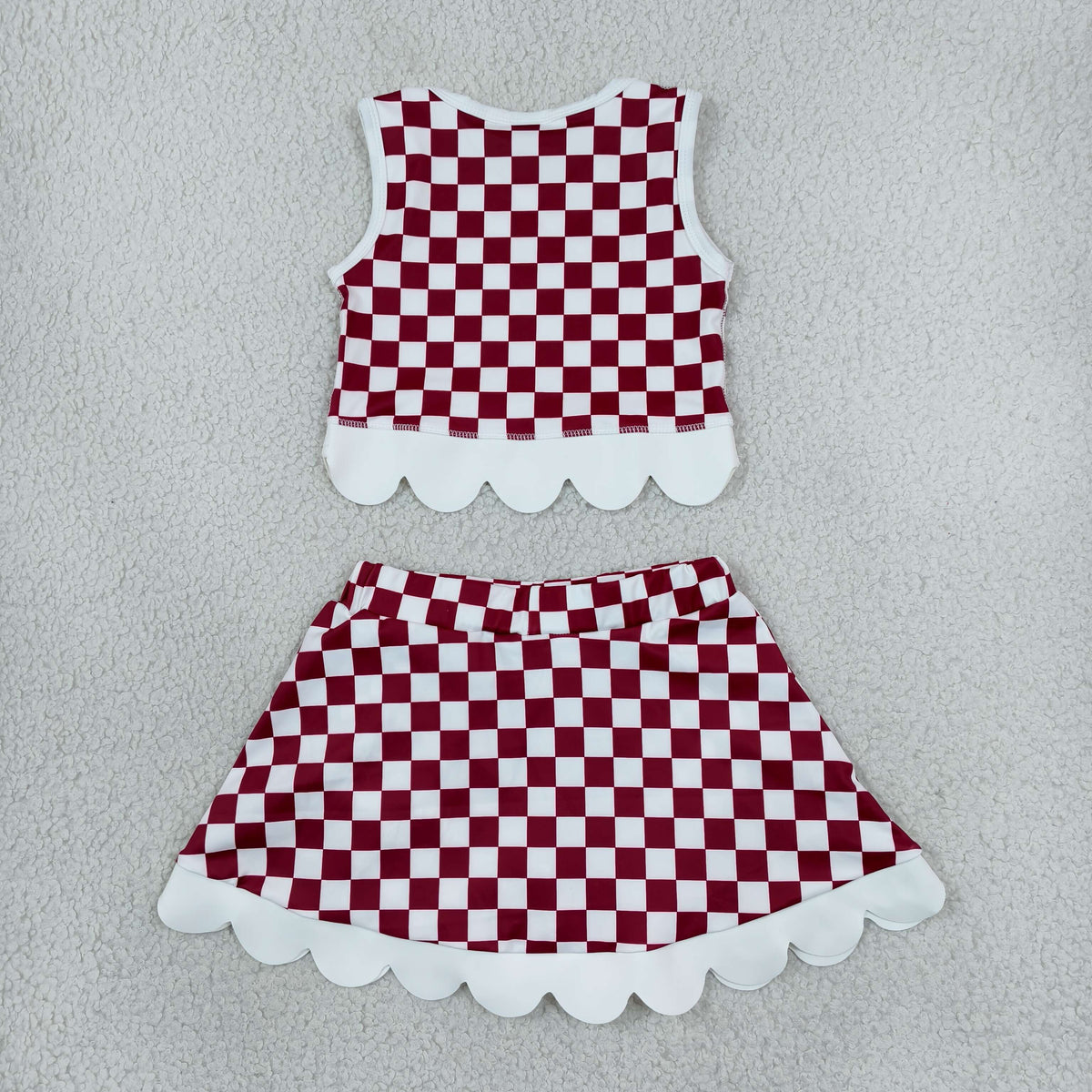 Sibling Baby Girls Kids Sleeveless Checked Tops Bows Scallop Skirts Shorts Yoga Active Sets Team Clothes