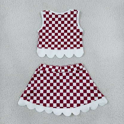 Sibling Baby Girls Kids Sleeveless Checked Tops Bows Scallop Skirts Shorts Yoga Active Sets Team Clothes