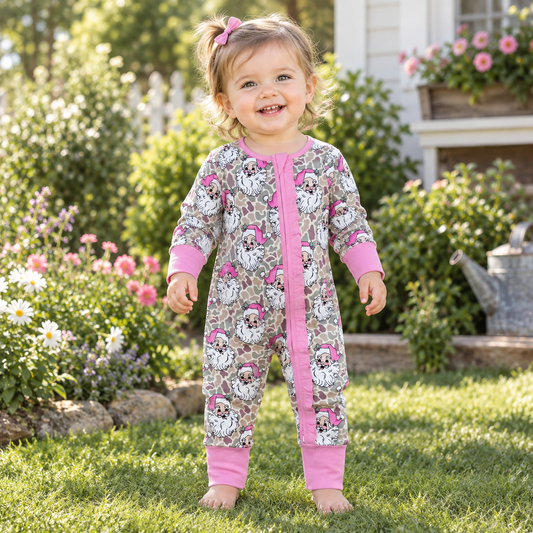 Baby Girls Infant Long Sleeves Santa Christmas Zipper Footie Sleeper Romper Camo Clothes