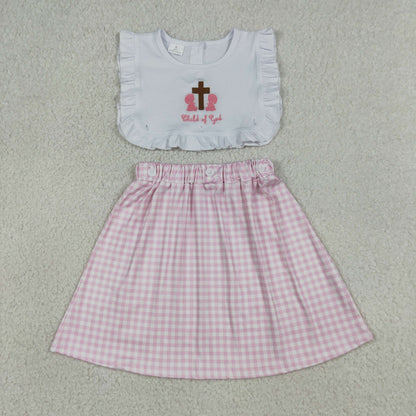 Sibling Baby Boys Girls Kids Embroidery Cross Child of God Dress Set Clothes