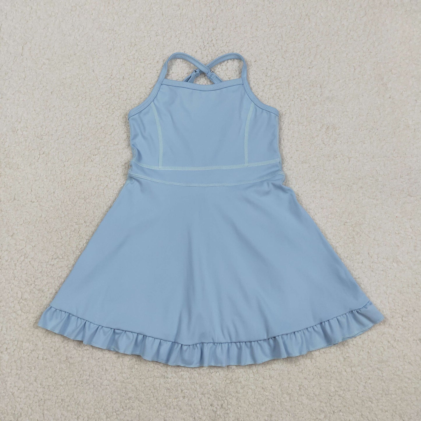RTS Baby Girls Kids Straps Yoga Active Blue Ruffle Knee Length Dress