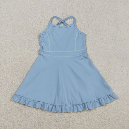 RTS Baby Girls Kids Straps Yoga Active Blue Ruffle Knee Length Dress