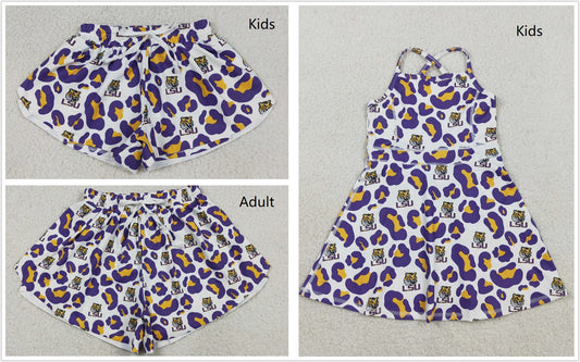 Sibling Baby Girls Adult Women Purple Leopard Tigers Team Yoga Active Shorts Dress