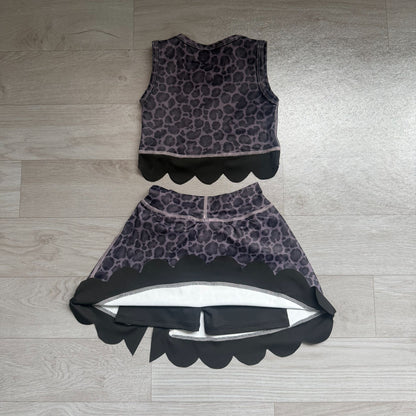 No moq Preorder Baby Girls Kids Black Leopard Vest Bows Scallop Bows Skirt Shorts Yoga Active Set Clothes