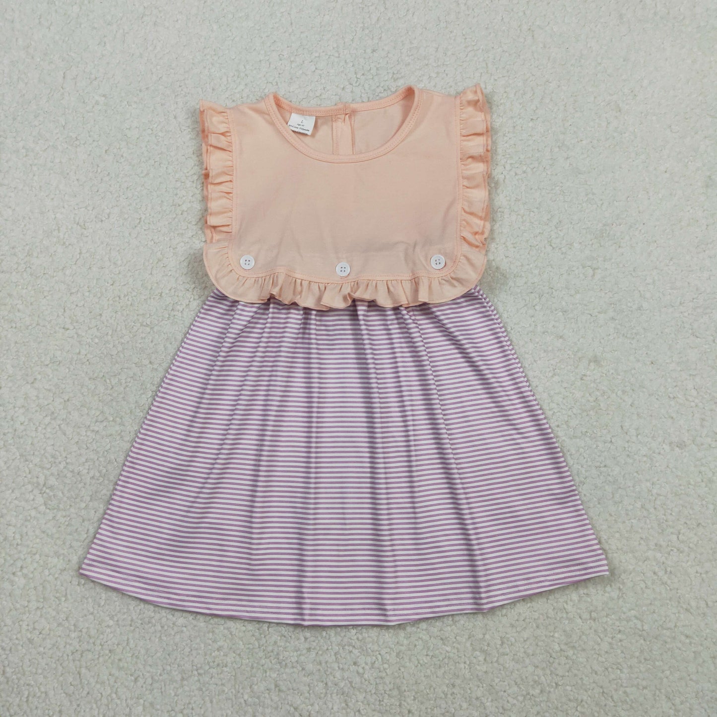 RTS Baby Girls Kids Purple Stripes Ruffle Summer Knee Length Dress