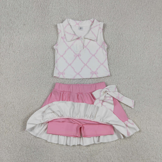 Baby Girls Bows Buttons Tops Ruffle Pink Skirt Shorts Yoga Active Clothes Set