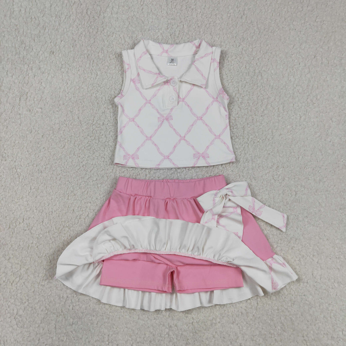 Sibling Baby Girls Bows Buttons Tops Ruffle Pink Skirts Shorts Yoga Active Clothes Sets