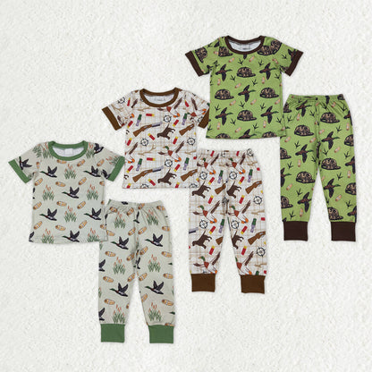 Sibling Baby Boys Short Sleeves Ducks Dogs Shirts Pants Hunting Pajamas Sets Clothes
