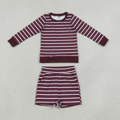 Baby Girls Kids Long Sleeves Shirt Shorts Red Stripes Set Yoga Active Clothes