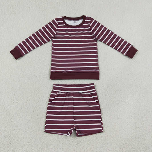 Baby Girls Kids Long Sleeves Shirt Shorts Red Stripes Set Yoga Active Clothes