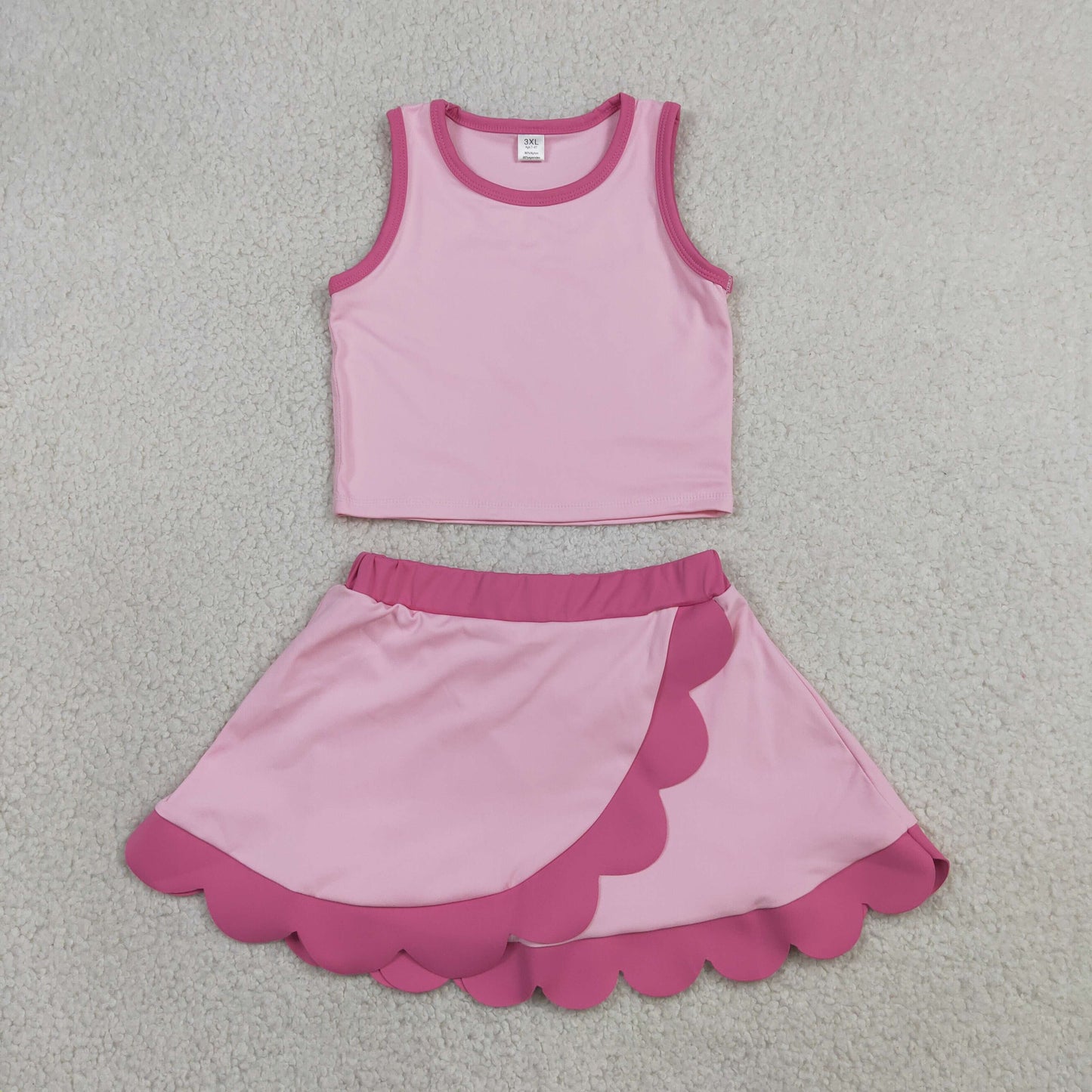 Baby Girls Kids Shirt Scallop Skirt Shorts Yoga Active Pink Set Clothes