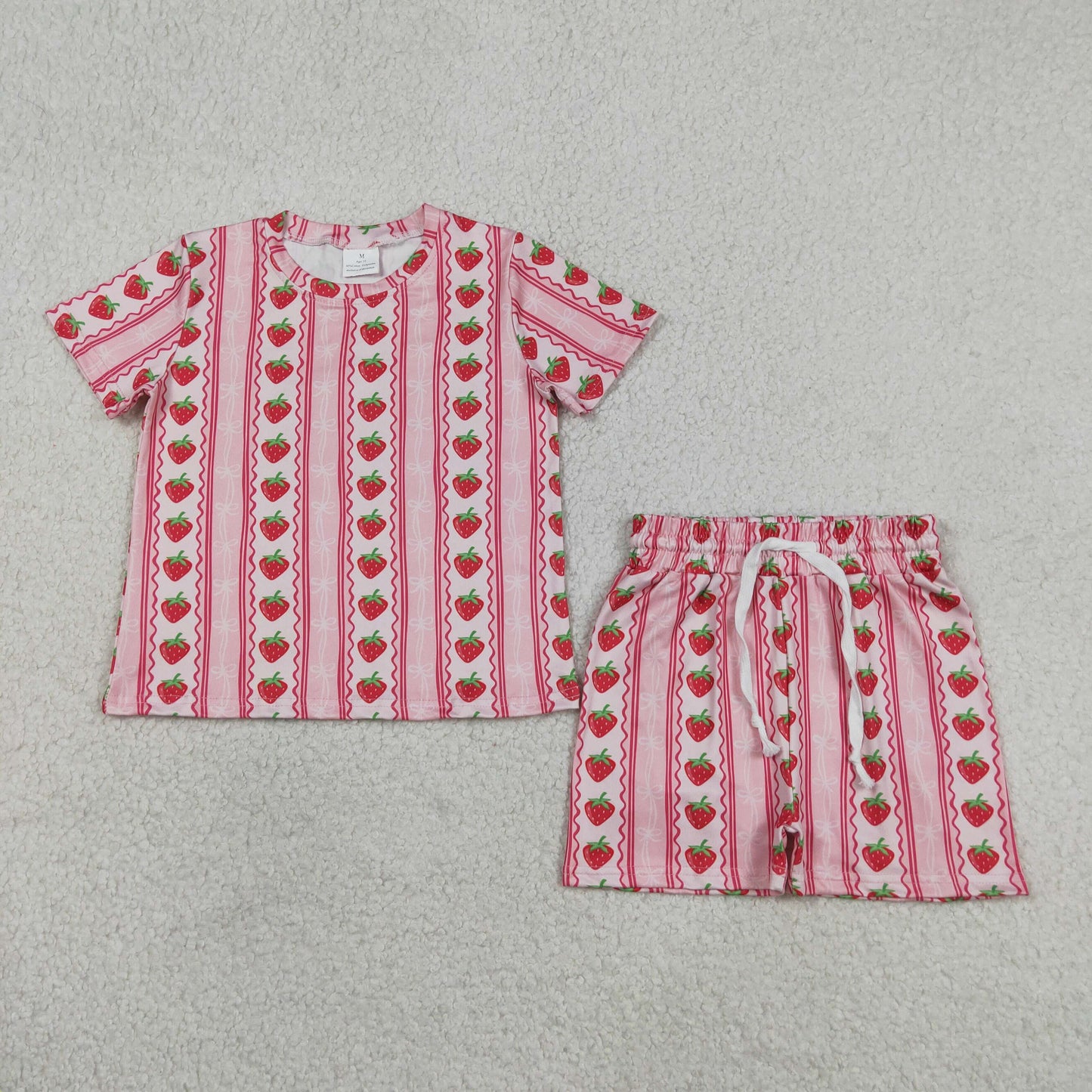 Baby Girl Kids Short Sleeves Strawberry Bows Shirt Shorts Set Summer Clothes
