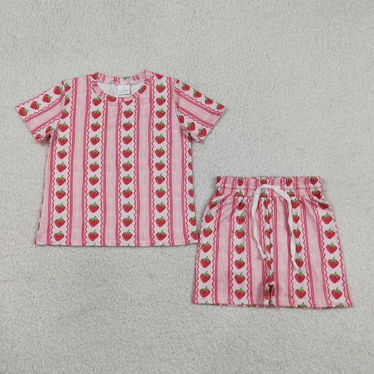 Baby Girl Kids Short Sleeves Strawberry Bows Shirt Shorts Set Summer Clothes